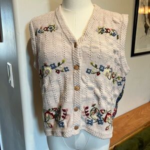 Marisa Christina Floral Embroidered V-Neck Sweater Vest